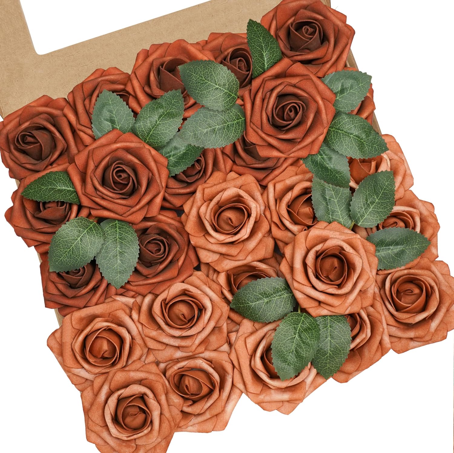 Florist Supply Bulk - ดอกกุหลาบประดิษฐ์ 25 ชิ้น สำหรับตกแต่งงานแต่งงาน DIY, ดอกกุหลาบโฟมสีเทอร์ราคอตต้าพร้อมก้านสำหรับงานเลี้ยงฉลองสมรส
