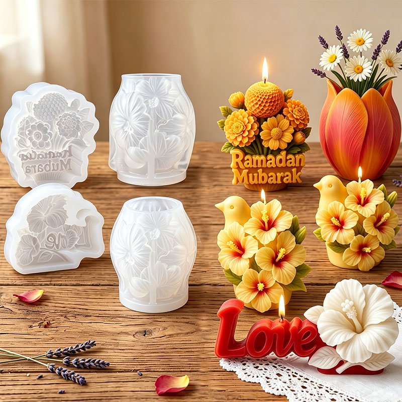 Florist Supply Vases - แม่พิมพ์ซิลิโคนรูปดอกไม้ 3 มิติ สำหรับงานแต่งงาน วันวาเลนไทน์ ดอกชบา